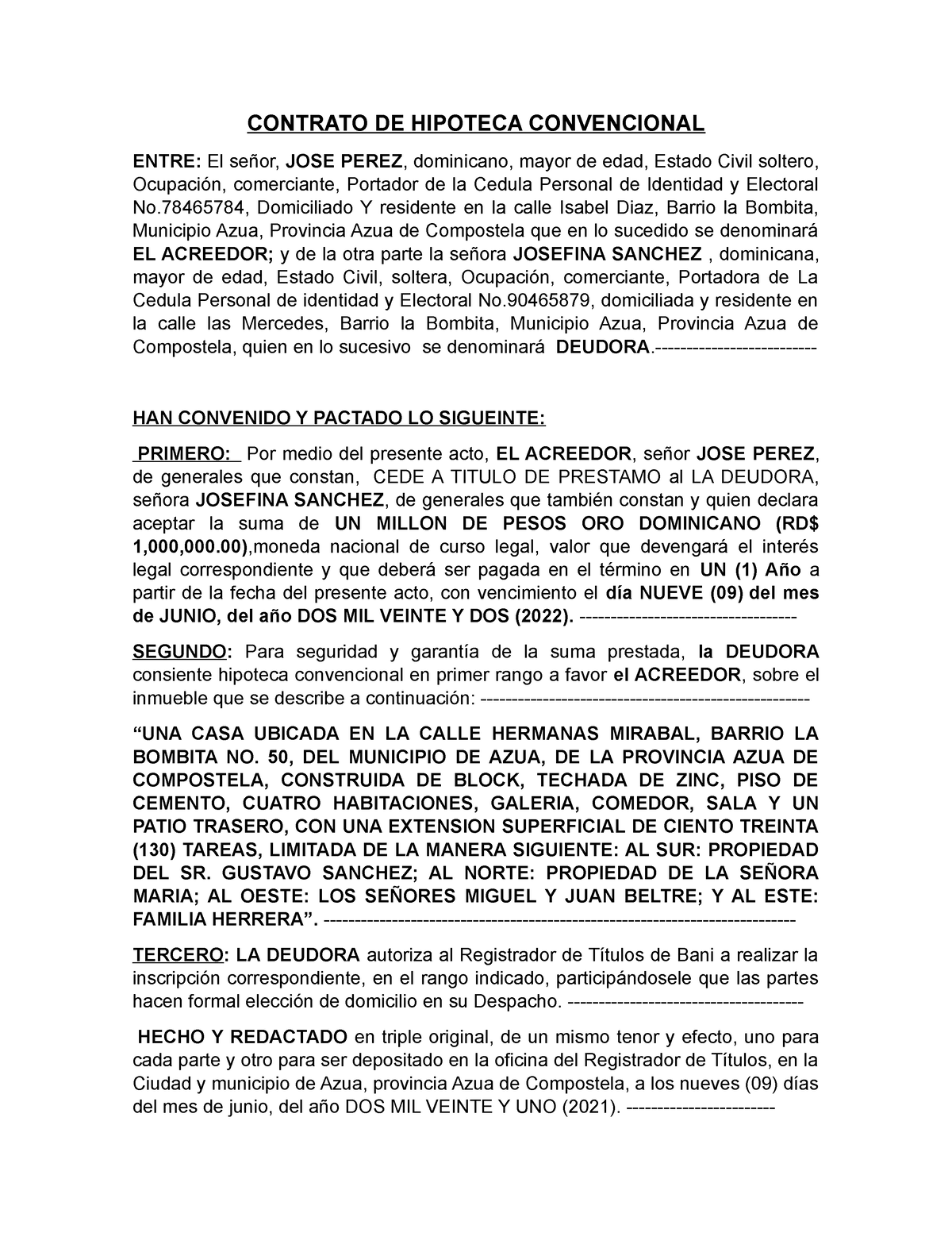 Contrato De Hipoteca Apuntes 1 Contrato De Hipoteca Convencional Entre El Señor Jose Perez 3025