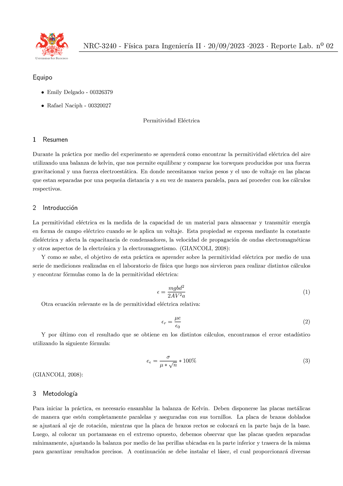 Informe #2 - NRC-3240 - F ́ısica Para Ingenier ́ıa II · 20/09/2023 ...