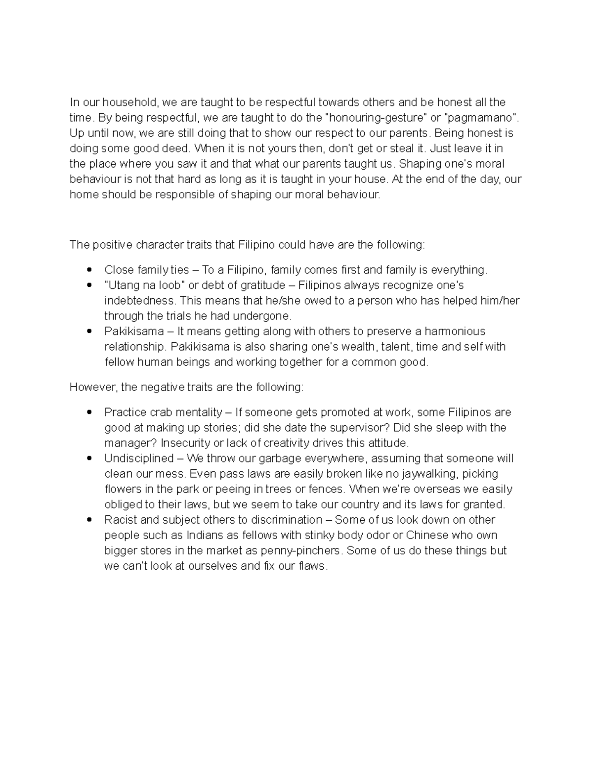 Philosophy - Lecture notes - In our household, we are taught to be ...