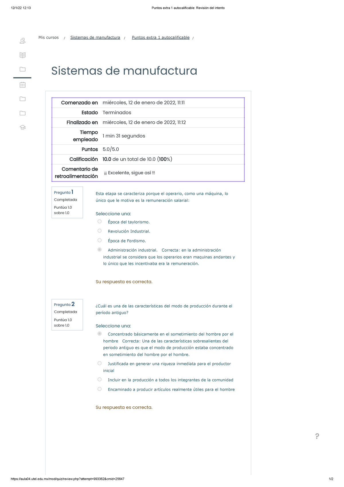 Puntos Extra 1 Autocalificable Revisión Del Intento - - Studocu