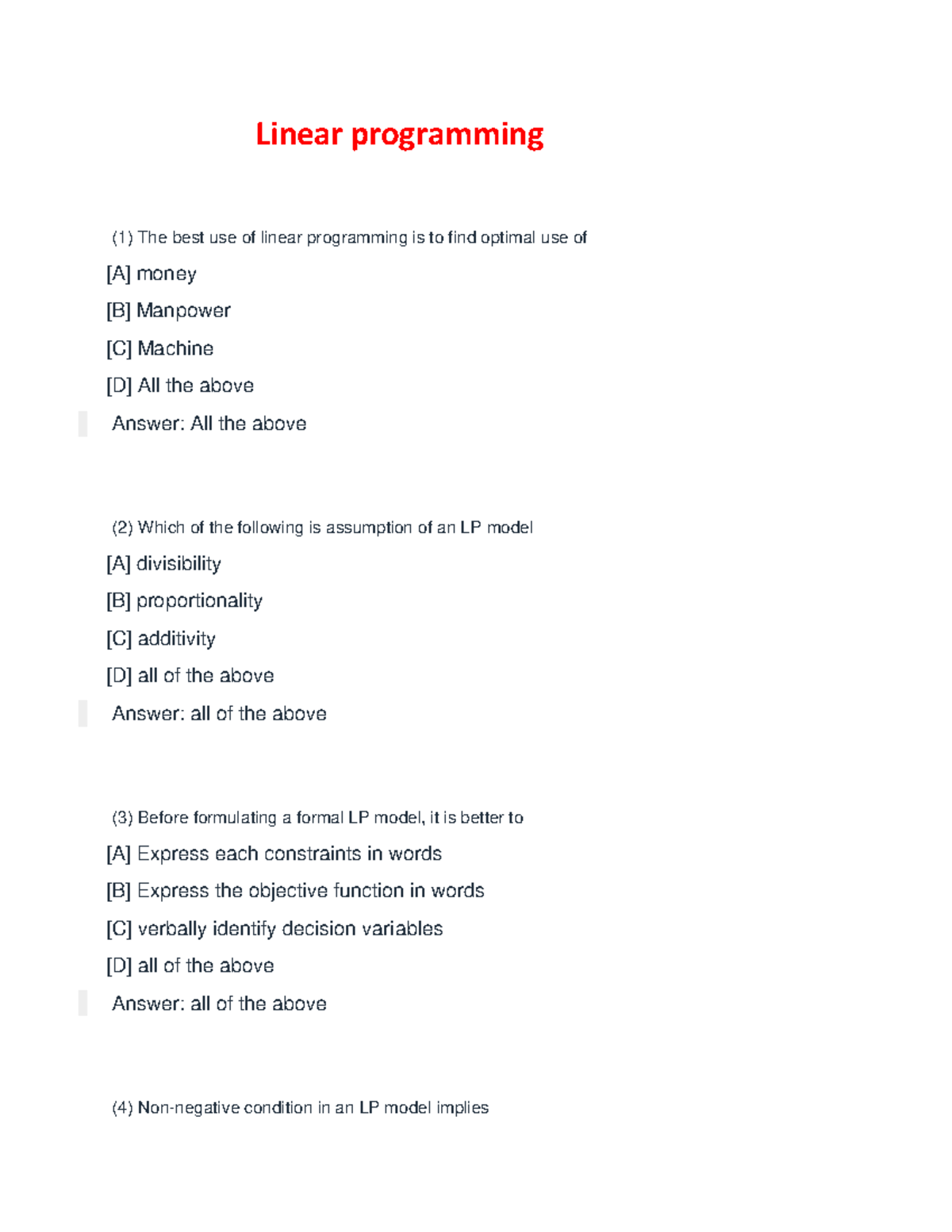 linear programming assignment method