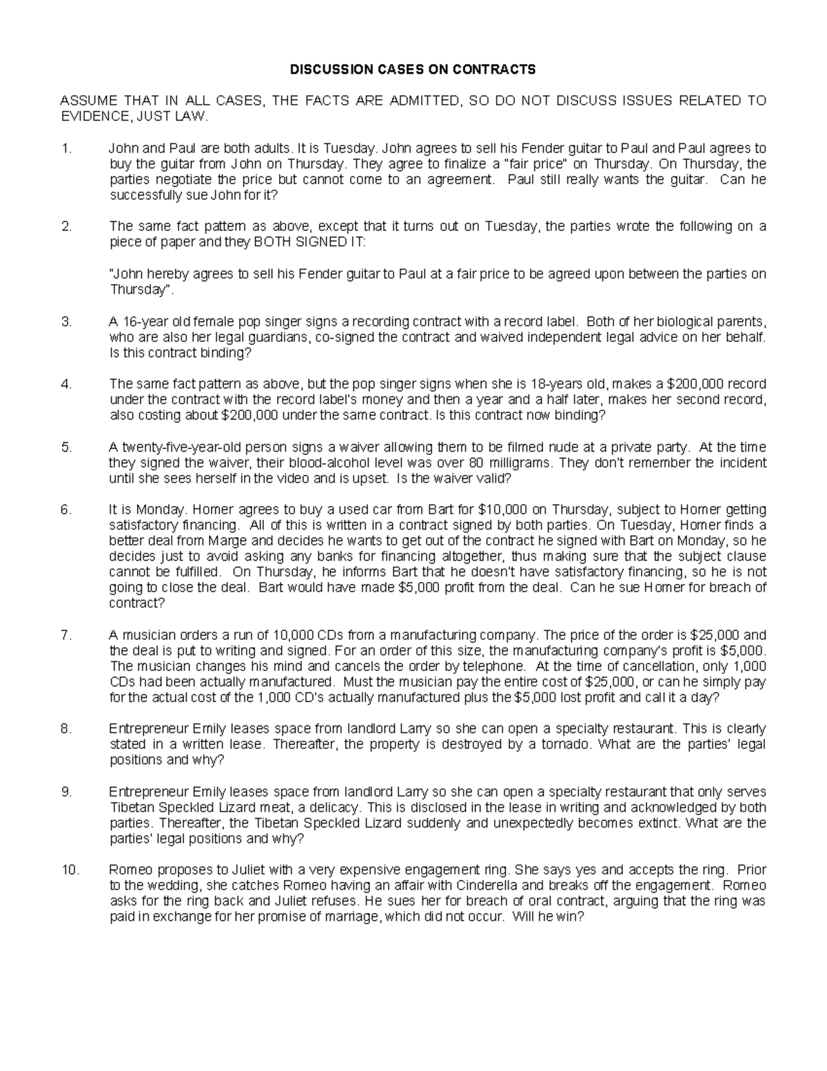 Discussion Cases on Contract Law DISCUSSION CASES ON CONTRACTS ASSUME