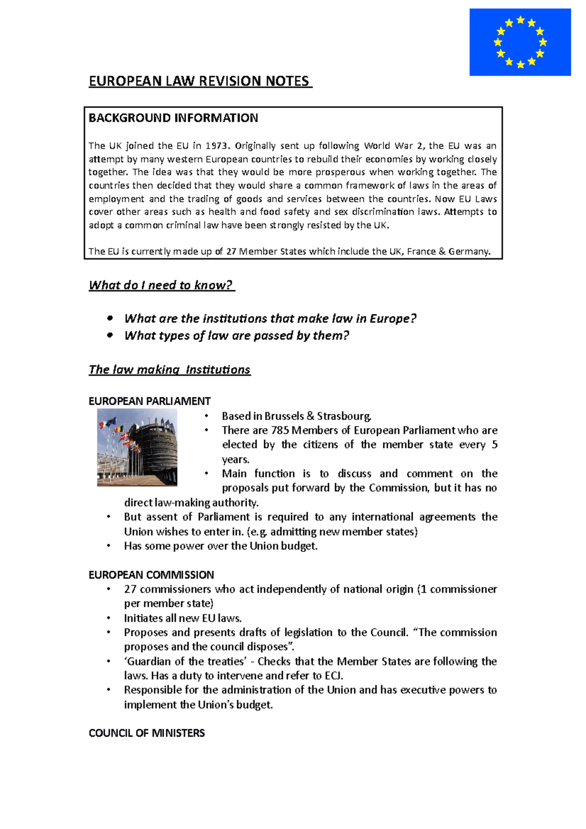 262077855-EU-law - eu law - EUROPEAN LAW REVISION NOTES BACKGROUND ...