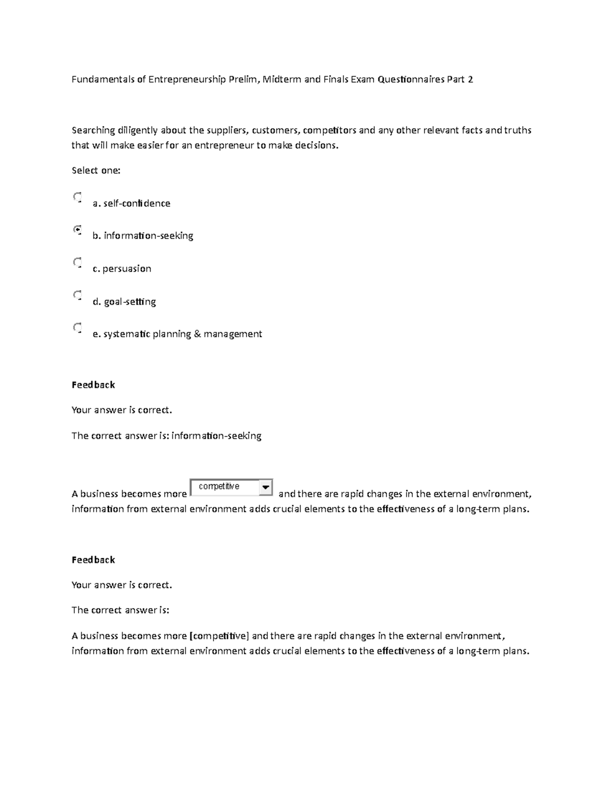 Fundamentals Of Entrepreneurship Prelim, Midterm And Finals Exam ...