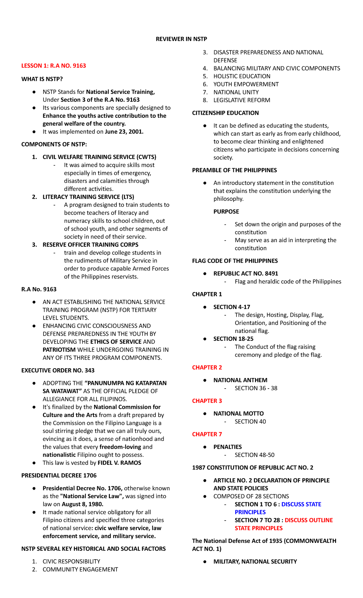 Reviewer IN NSTP 1ST Midterm EXAM - REVIEWER IN NSTP LESSON 1: R NO ...