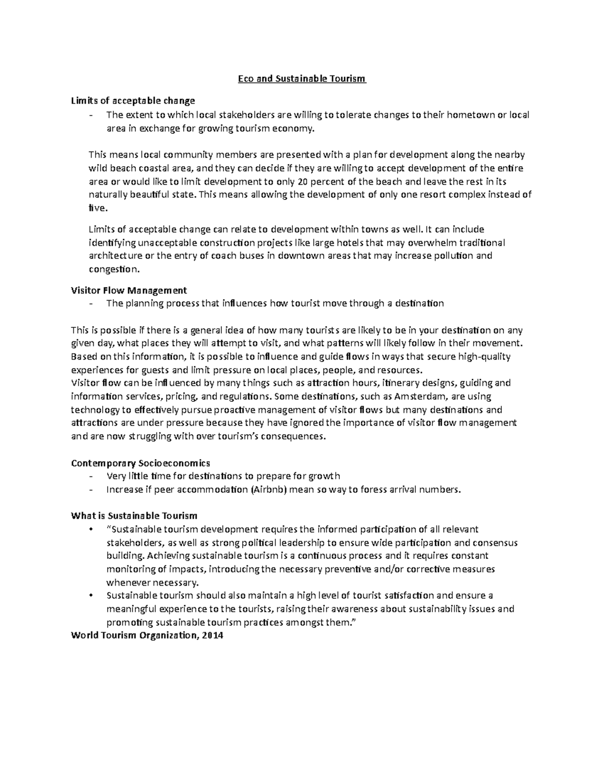 Notes - Eco & Sustainable Tourism - Eco And Sustainable Tourism Limits ...