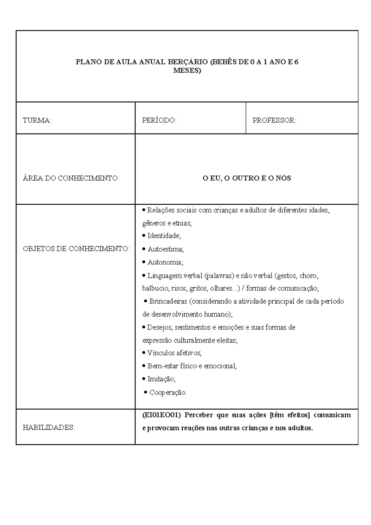 Planejamento Anual - Berçário - 2023 - PLANO DE AULA ANUAL BERÇÁRIO ...