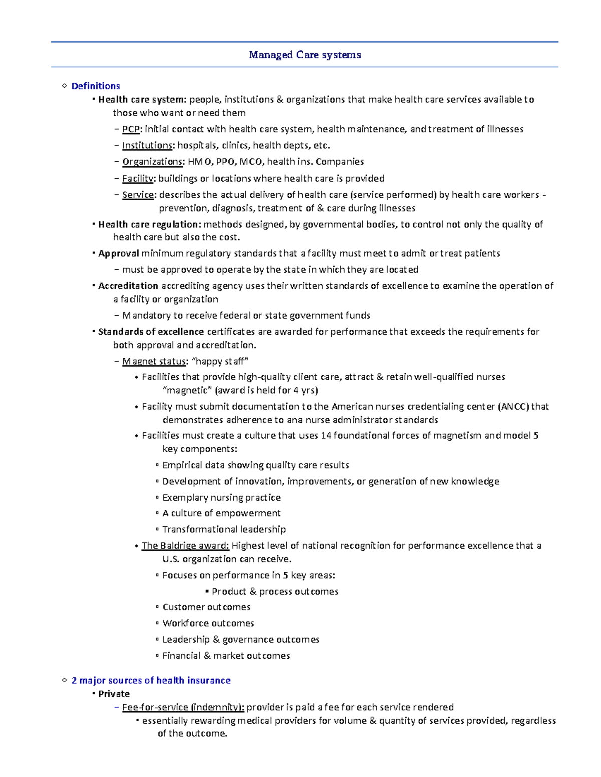 Trends In Nursing Exam 2 Managed Care Systems Definitions Health