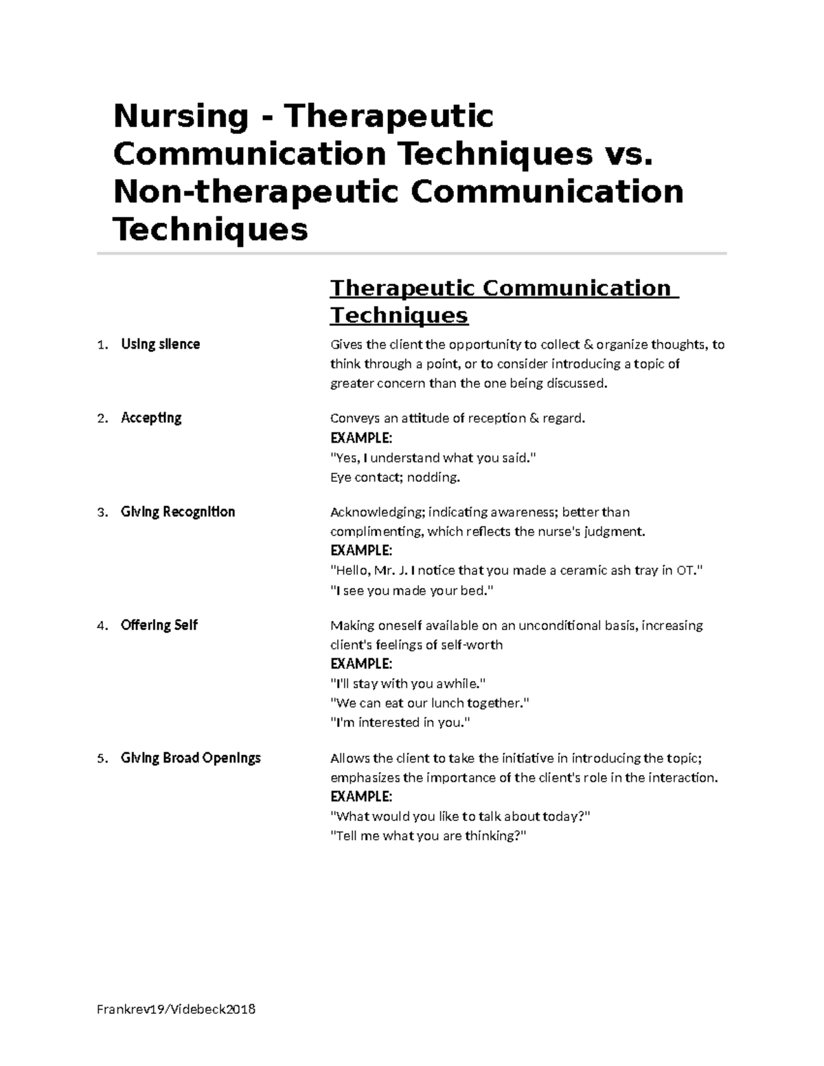 Communication Techniques - Nursing - Therapeutic Communication ...