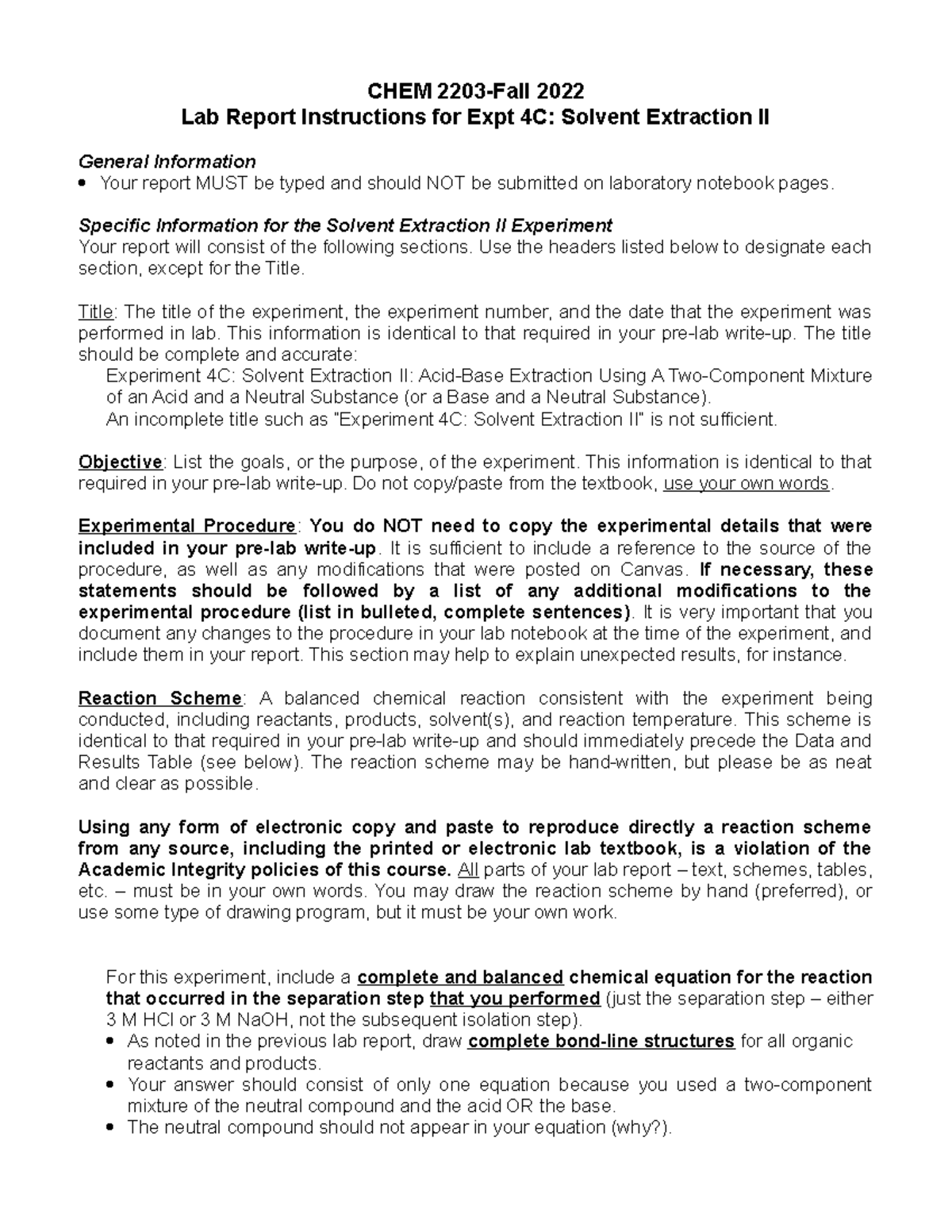 Extraction II Report Fall 20221 CHEM 2203Fall 2022 Lab Report
