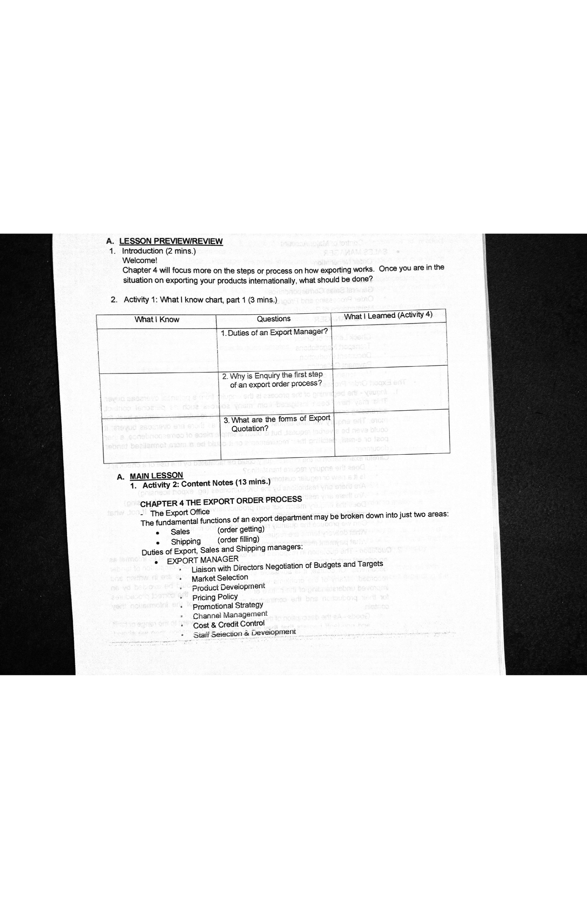 The export manager - very helpful notes and answers - Financial ...