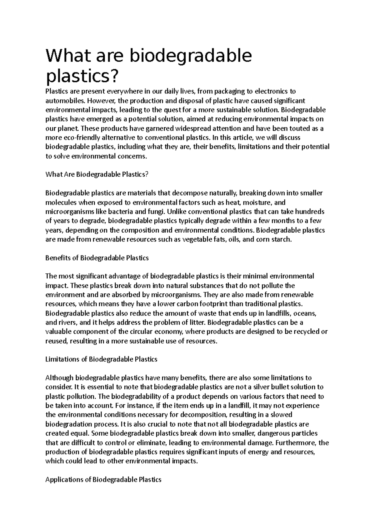 What are biodegradable plastics What are biodegradable plastics