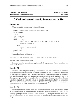 Exos Cha nes de caract res en Python exercices de TD 23