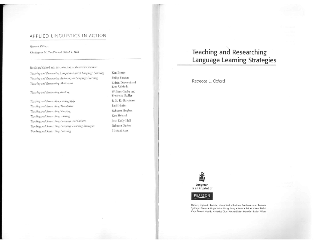 Teaching And Researching Language Learning Strategies Pdf