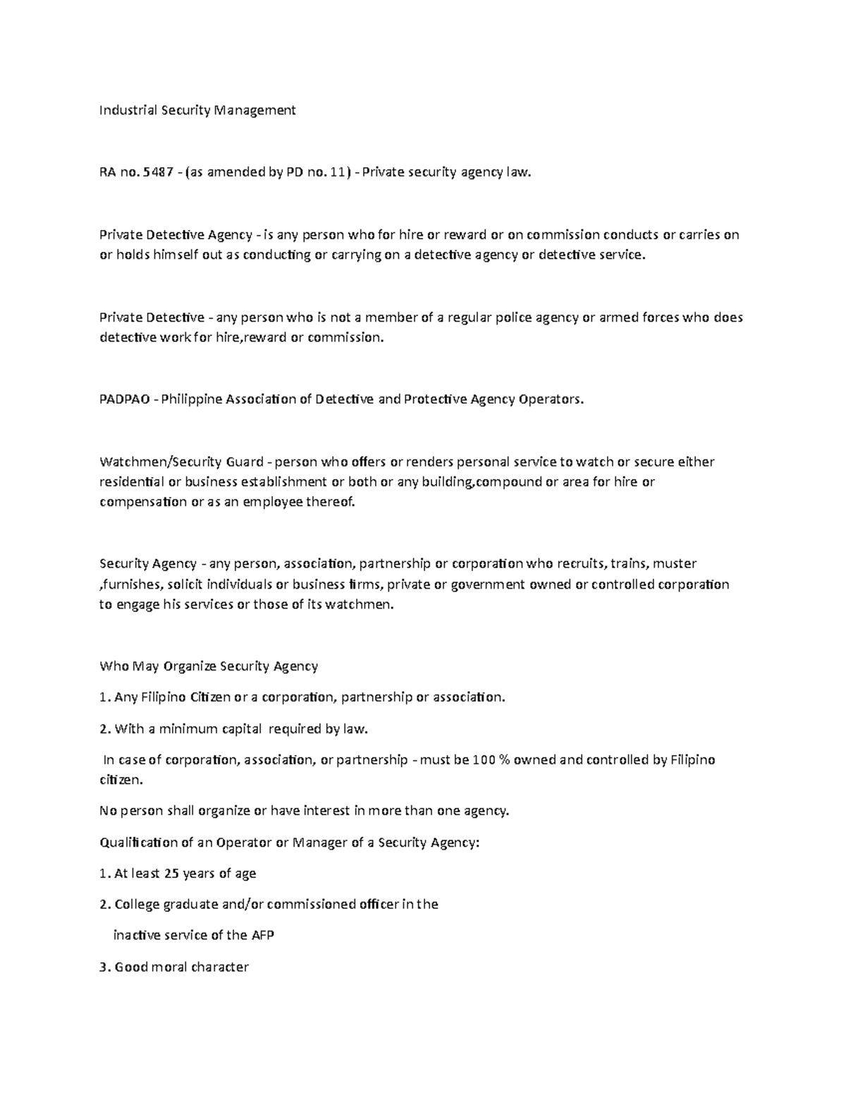 Industrial Security Management 5487 as Amended By PD No 11 