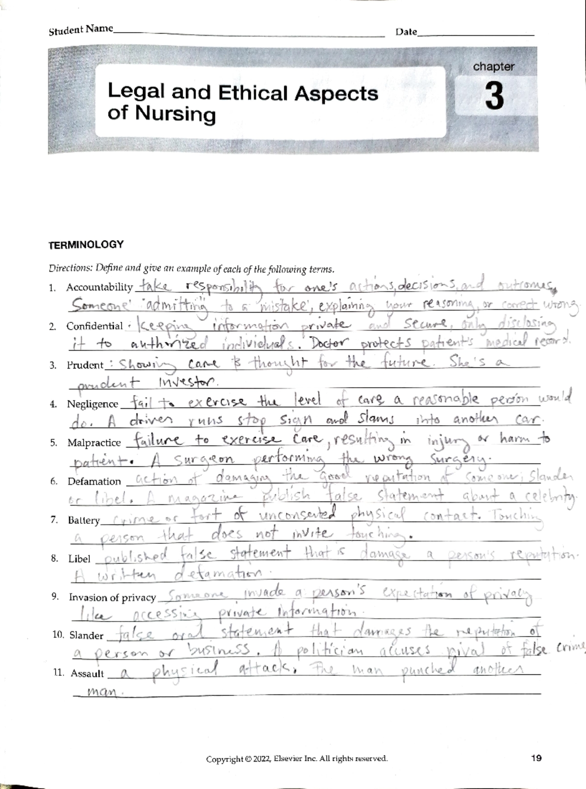 Ch03 Study Guide Fundamental of nursing 6th Williams - Student Name ...