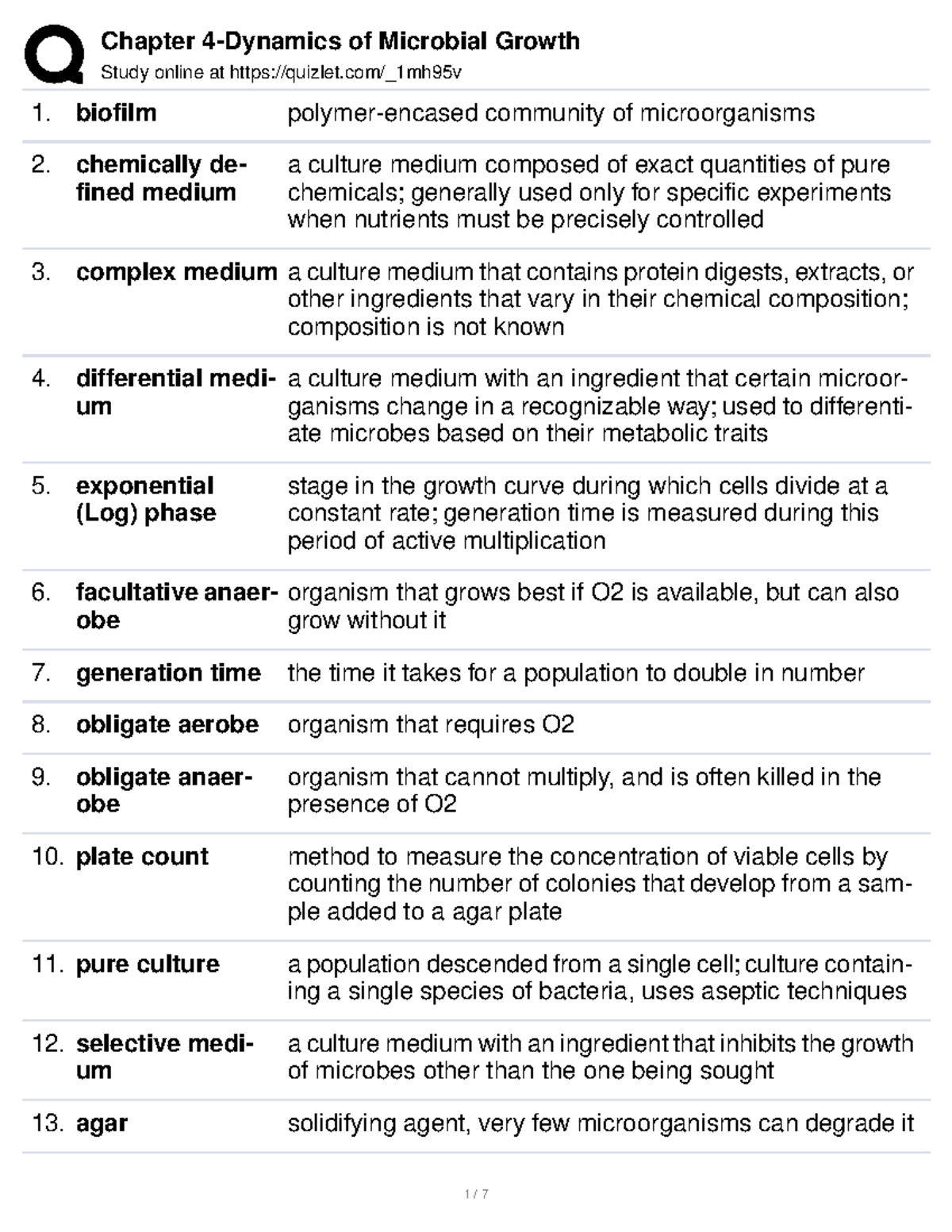 Chapter 4 dynamics of microbial growth Study online at quizlet