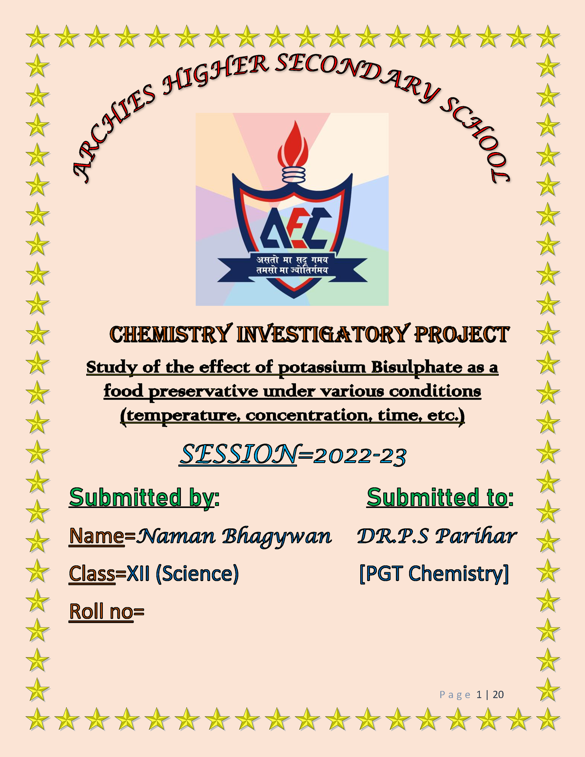 Chemistry Investigatory Project - Inorganic chemistry - CSJMU - Studocu