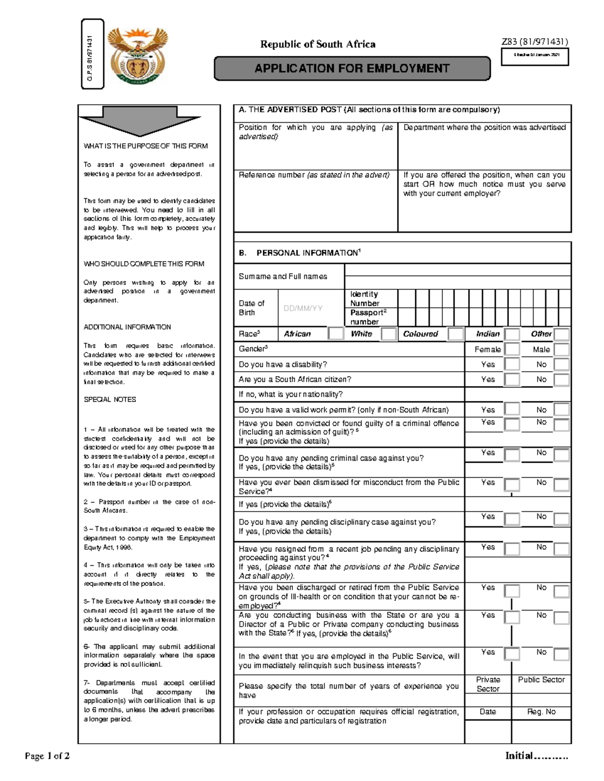 Editable pdf Z83 Application for Employment form download 2021 - Z83 ...