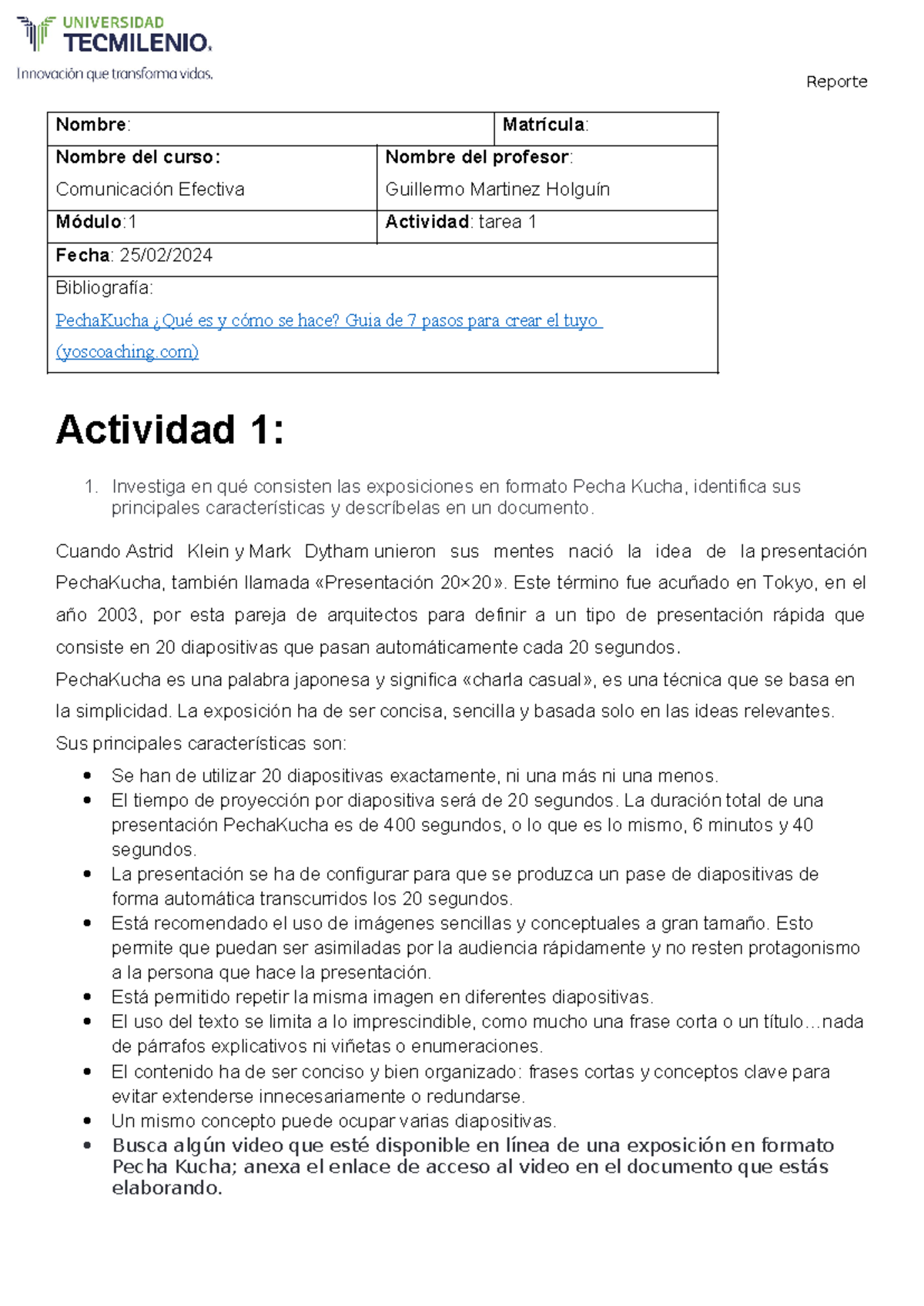 Tarea 1 Comunicacion afectiva - Reporte Nombre: Matrícula: Nombre del ...