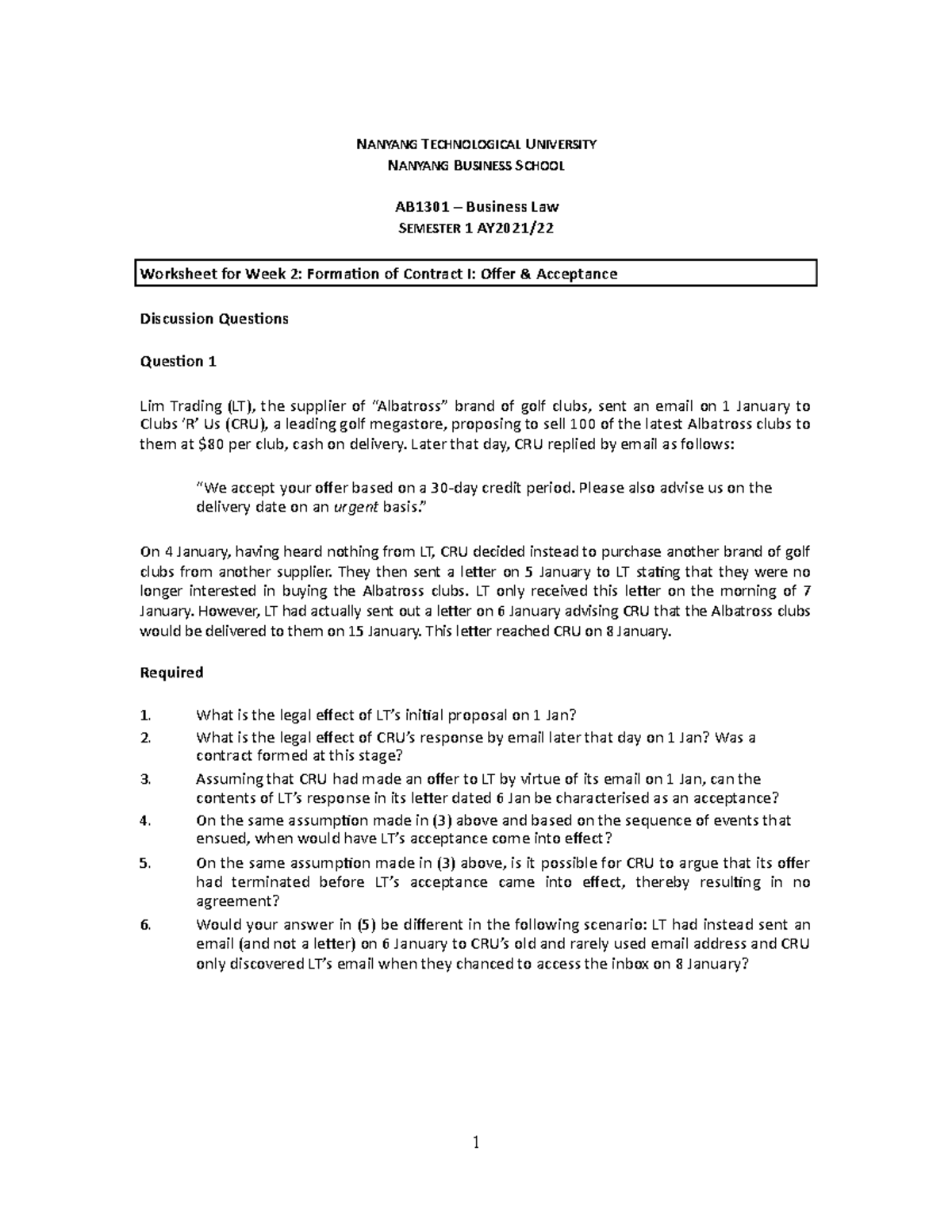 Ab1301 Business Law Lecture 2 Notes Complete Nanyang Technological University Nanyang Business Ab1301 Business Law Lecture 2 Notes Complete Nanyang Technological University Nanyang Business