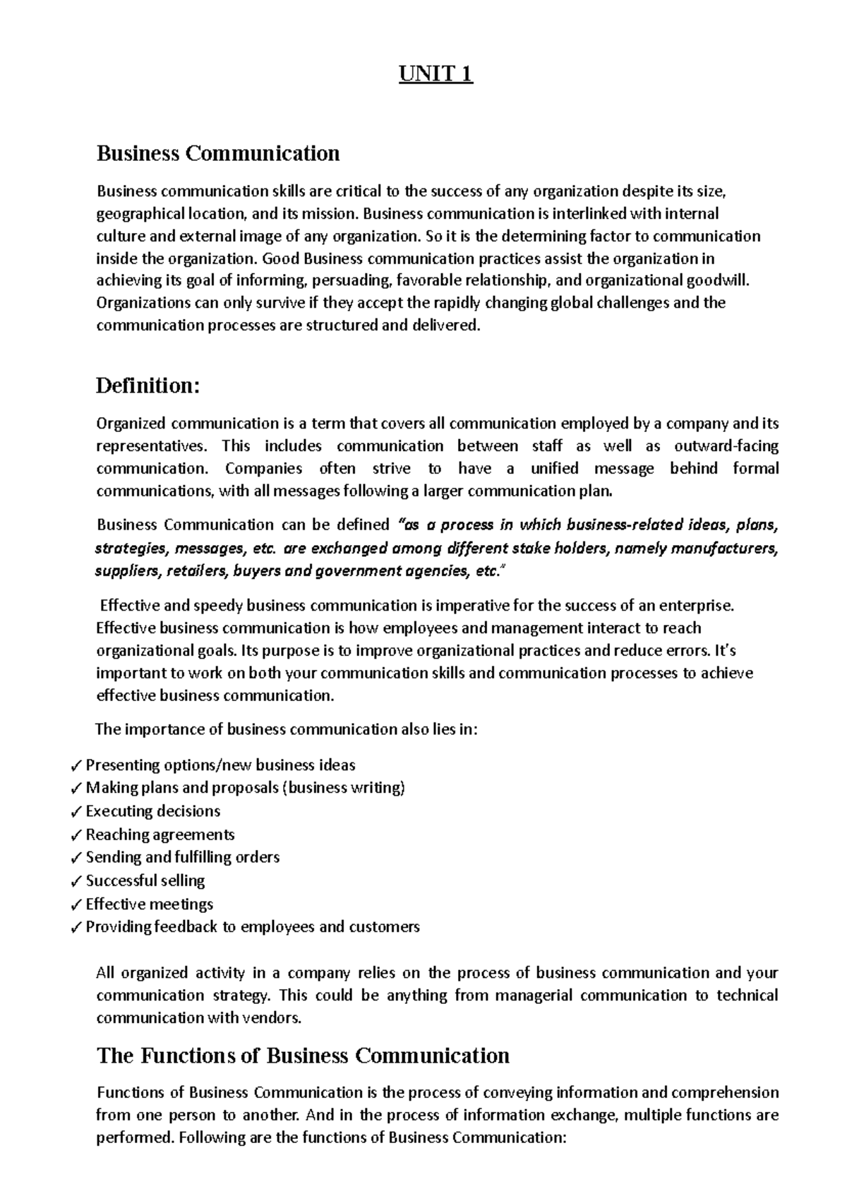 Unit 1 notes Organizational Communication - UNIT 1 Business ...