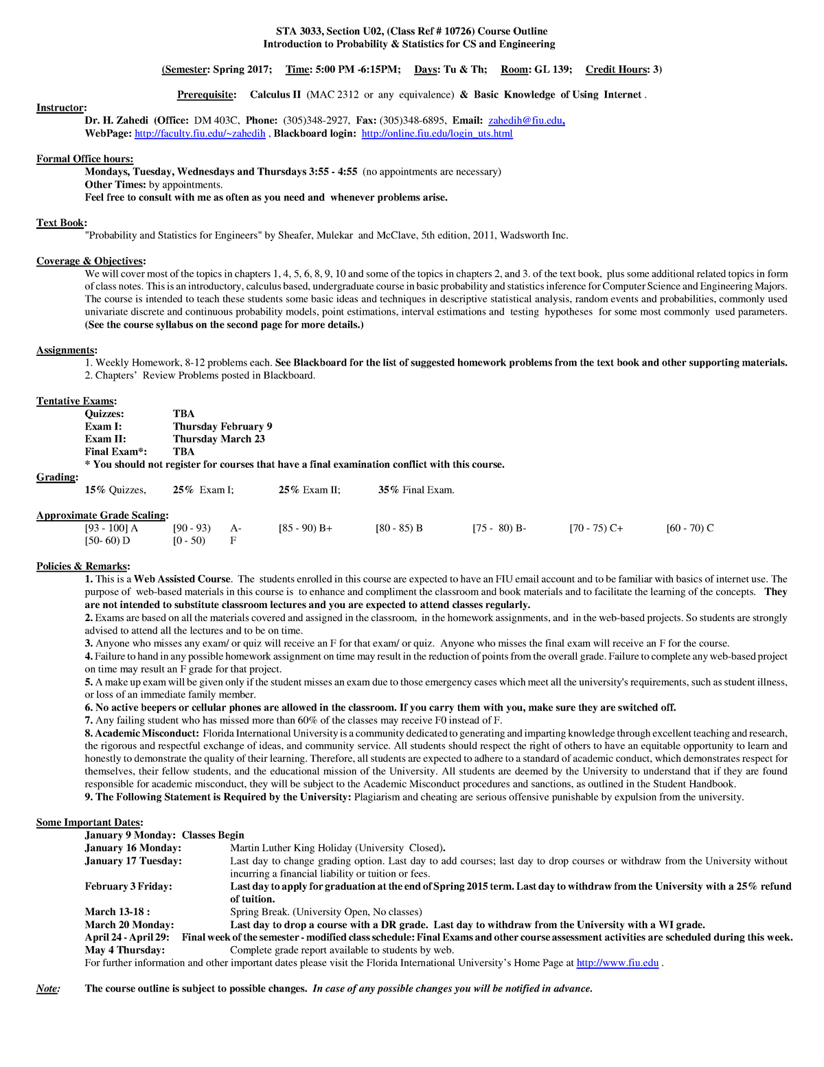 3033u02syl - Syllabus For Statistics - Sta 3033, Section U02, (class 