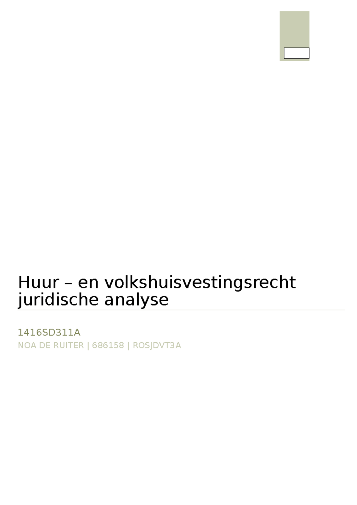 Juridische Analyse Huurrecht - Huur – En Volkshuisvestingsrecht ...