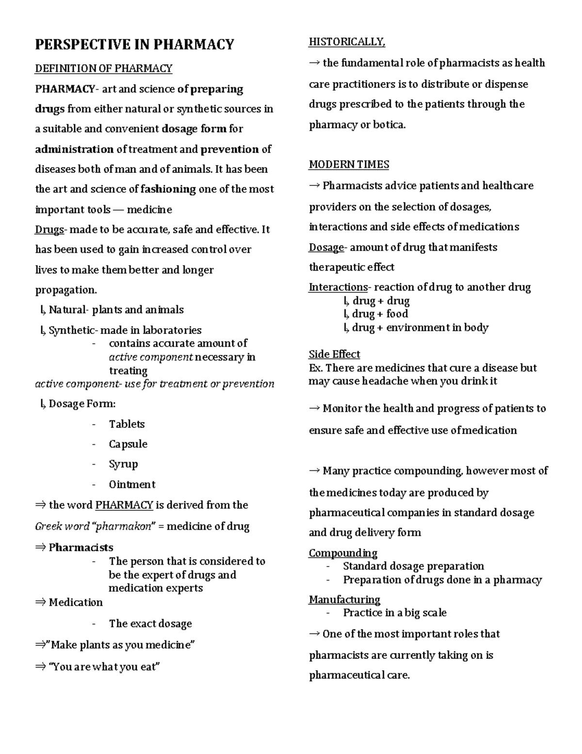 Ilide - Medicine - PERSPECTIVE IN PHARMACY DEFINITION OF PHARMACY ...