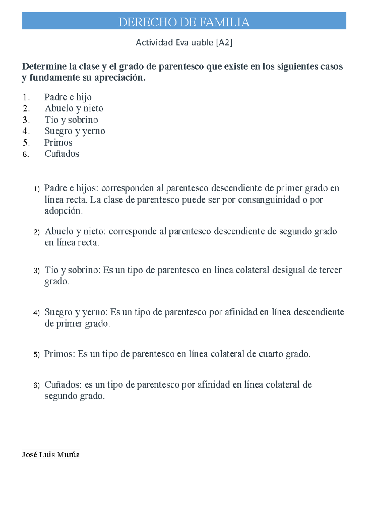 Derecho DE Familia Actividad A1 - Actividad Evaluable [A2] Determine La ...