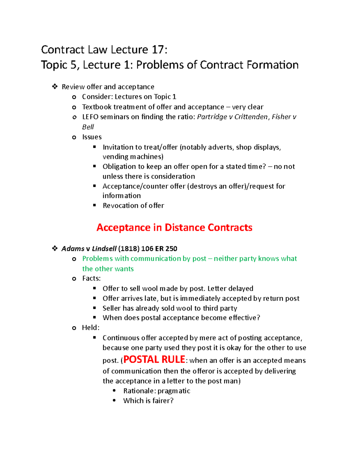 17 - acceptance - Lecture notes 17 - Contract Law Lecture 17: Topic 5 ...