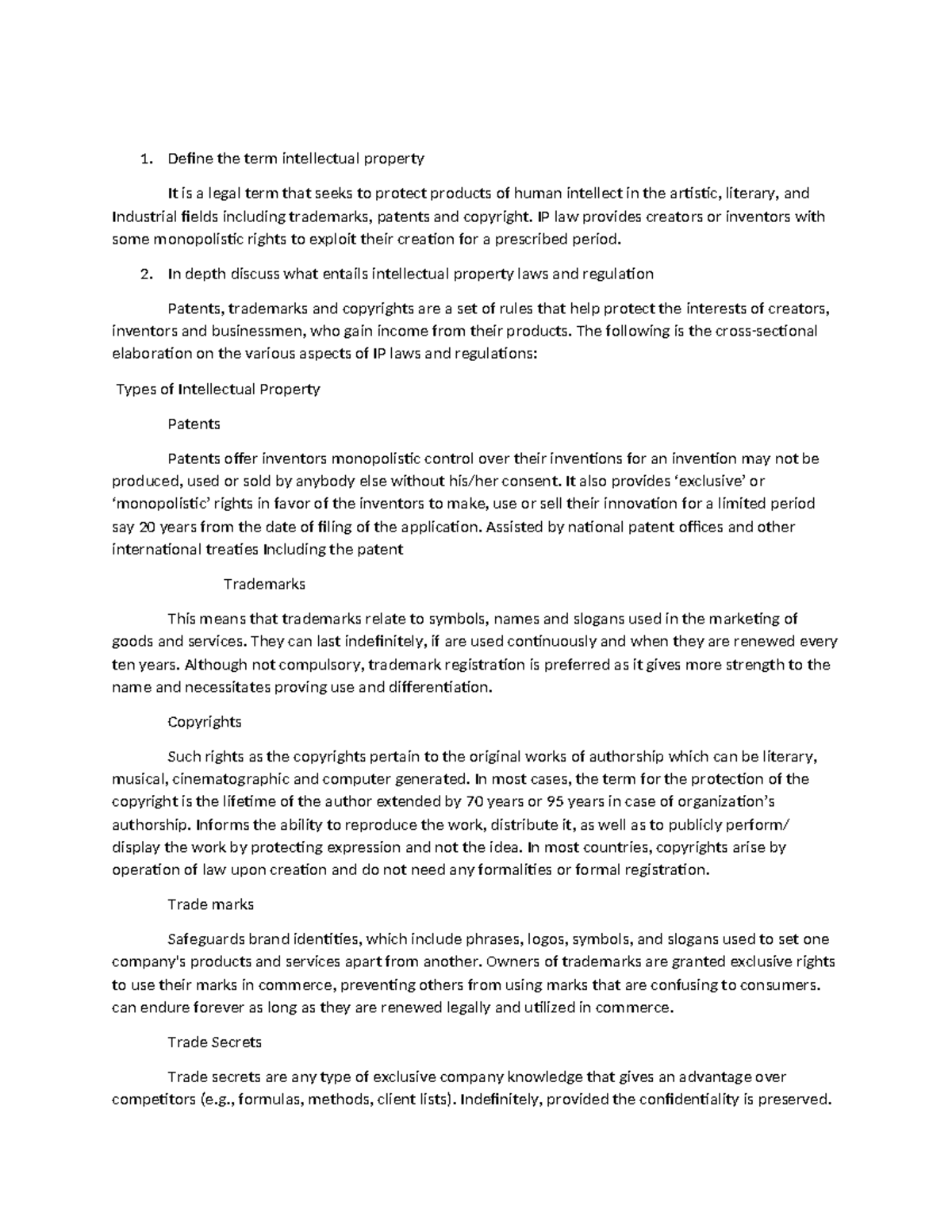 Intellectual property assignment-1 - Define the term intellectual ...