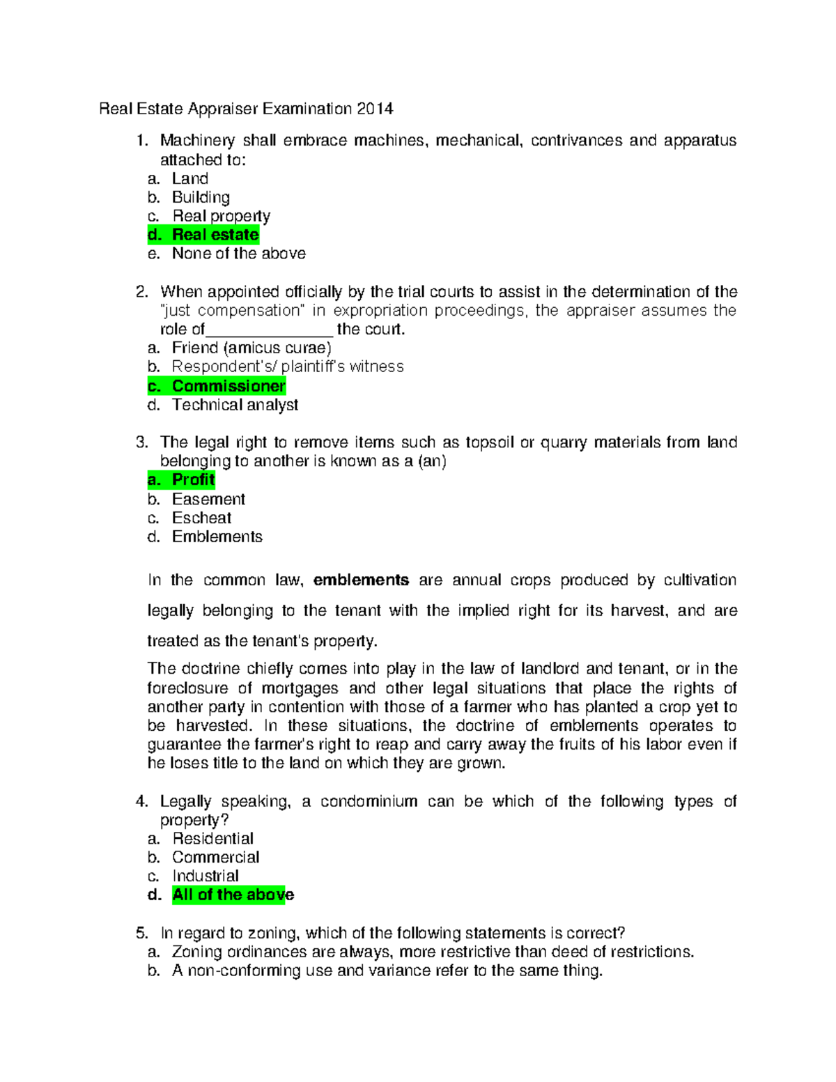 11 July 2014latest Real Estate Appraiser Examination 2014 Real