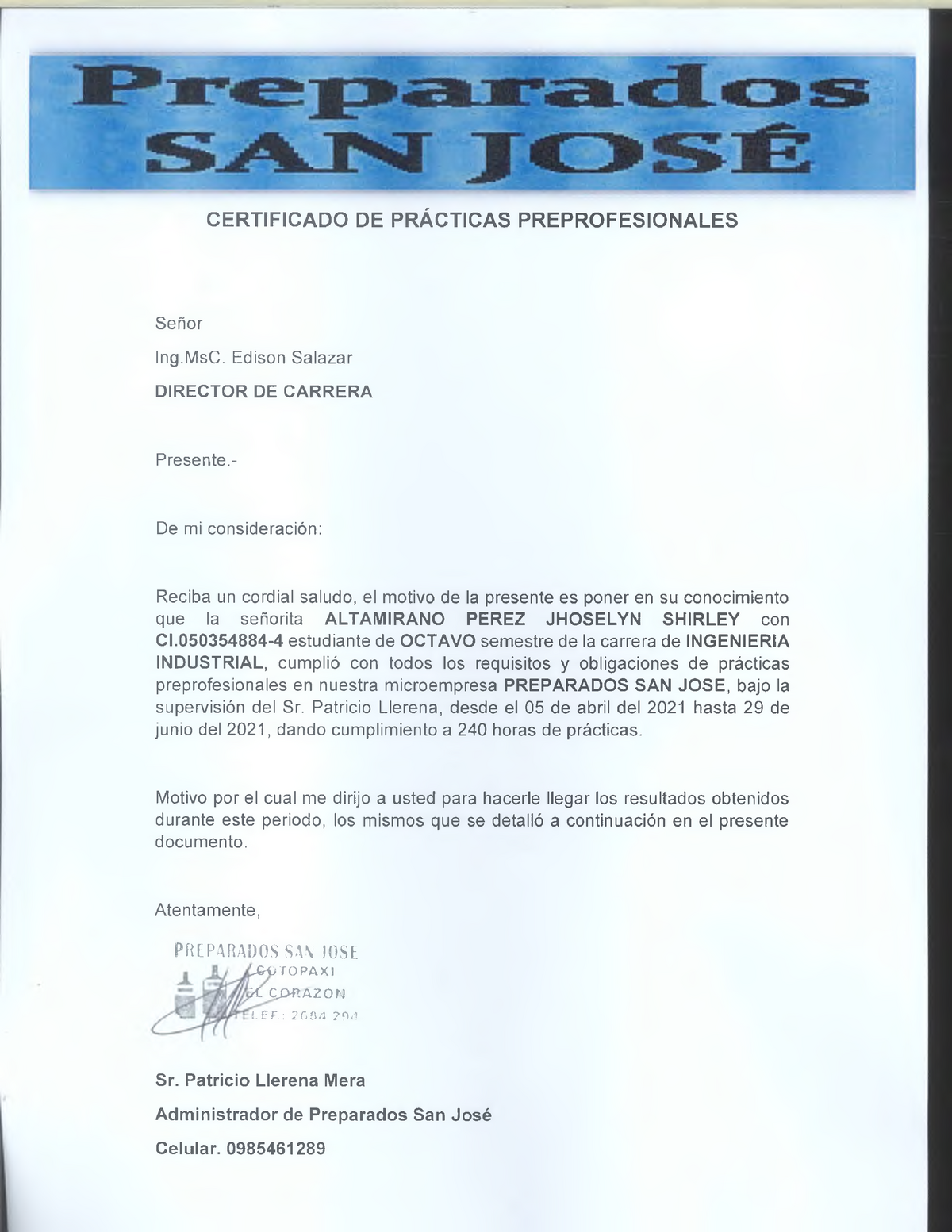 9 Carta De Finalización Certificado De PrÁcticas Preprofesionales Señor Ing Edison Salazar 6713