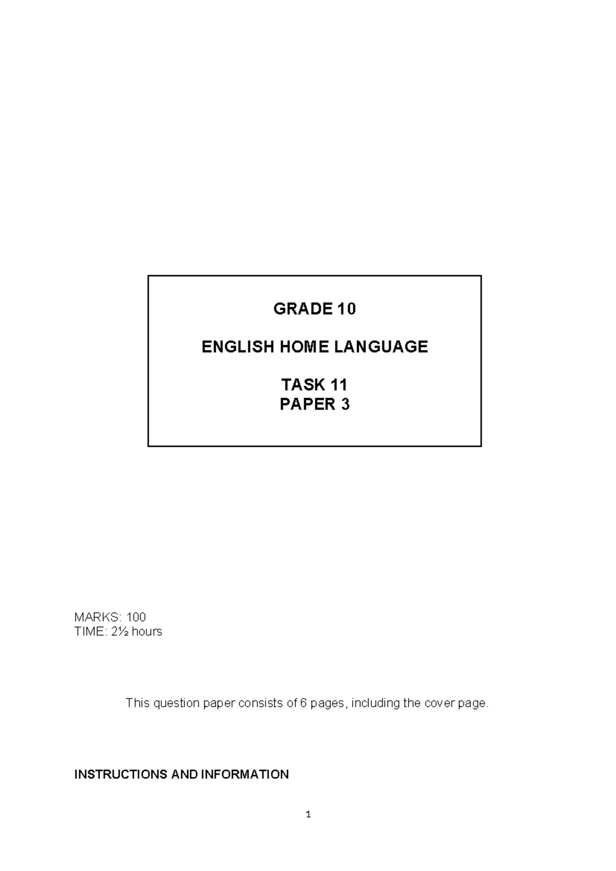 Gr 10 HL Task 11 Paper 3 2019 - MARKS: 100 TIME: 2½ hours This question ...