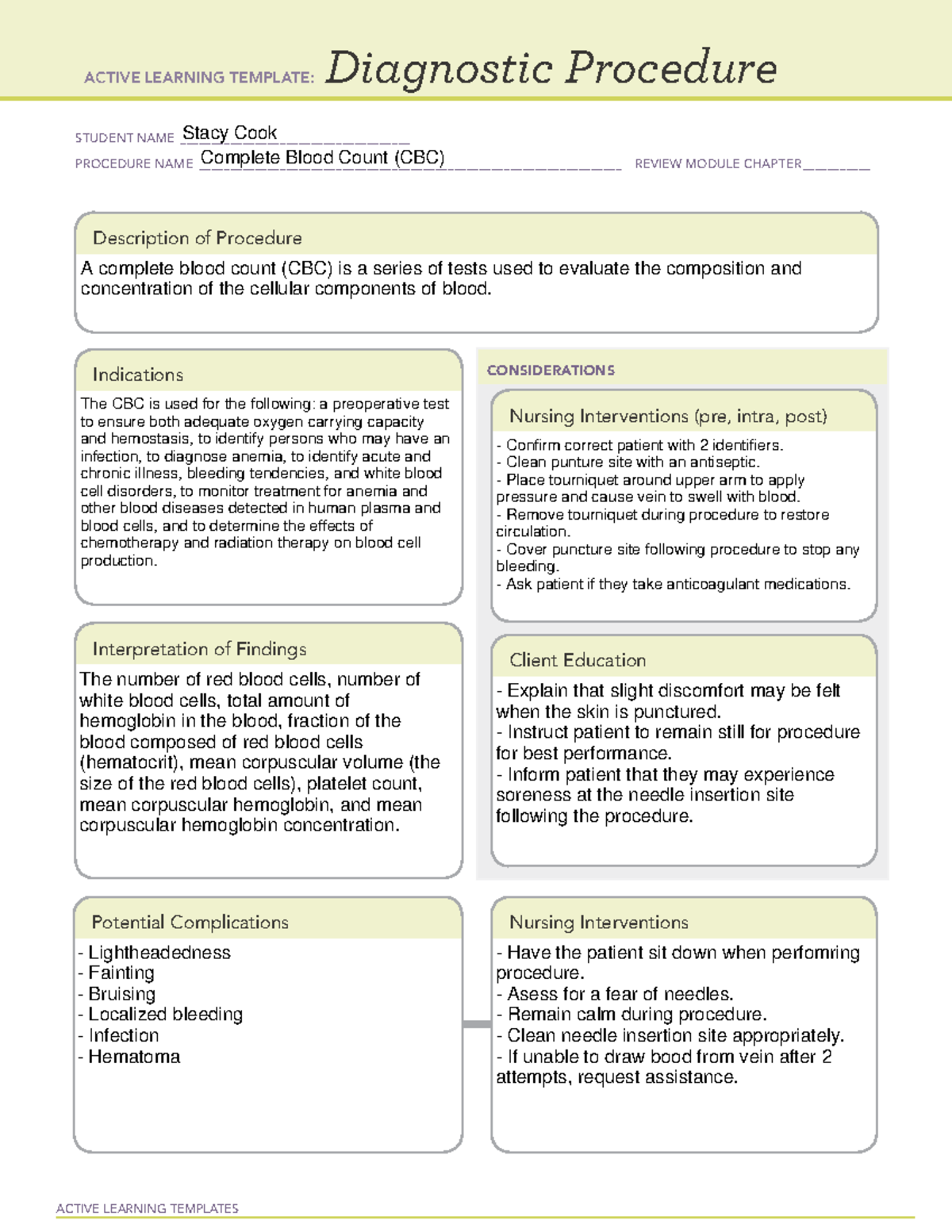 Ati diagnostic procedures cbc peds practice a active learning