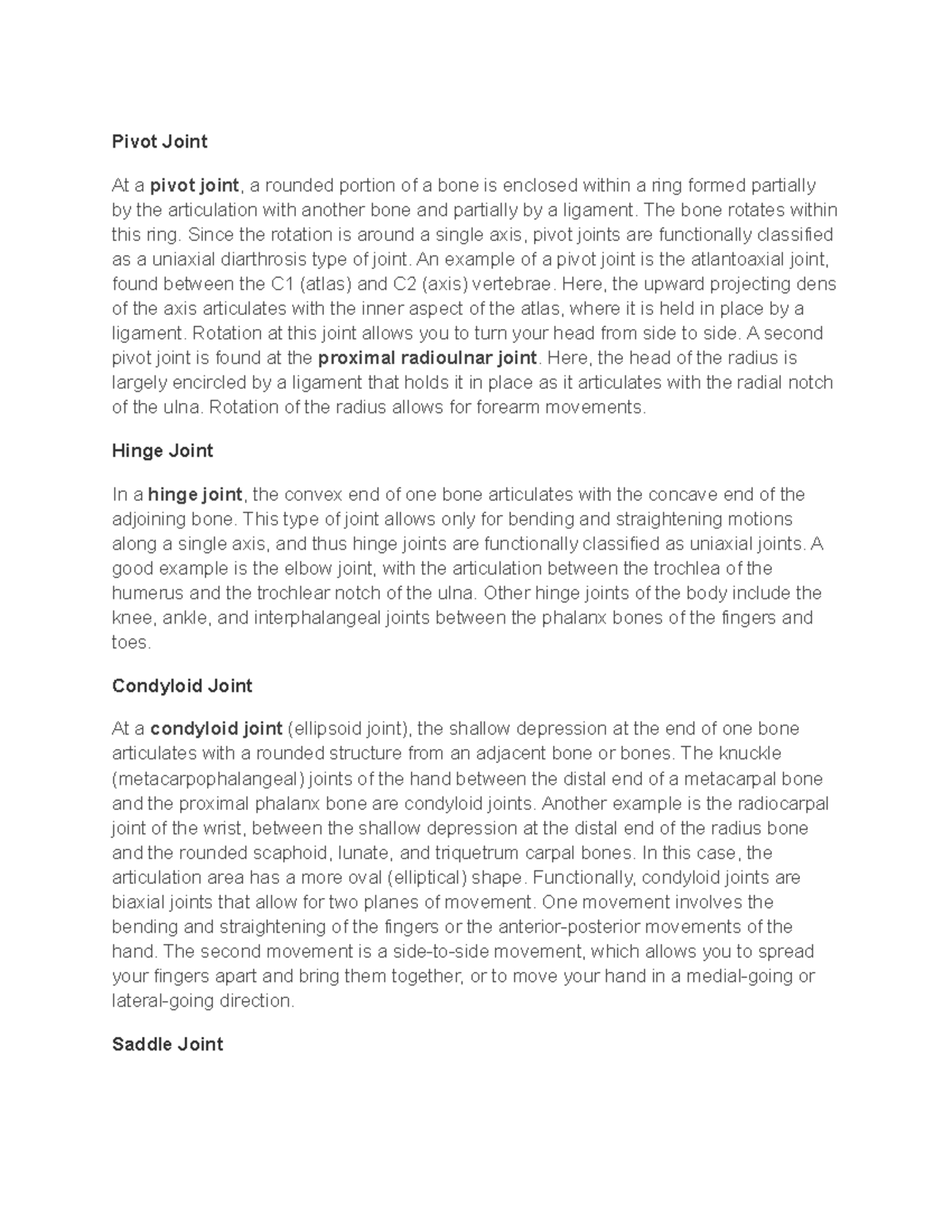 Biology Notes 10 All about bones and movements Pivot Joint At a