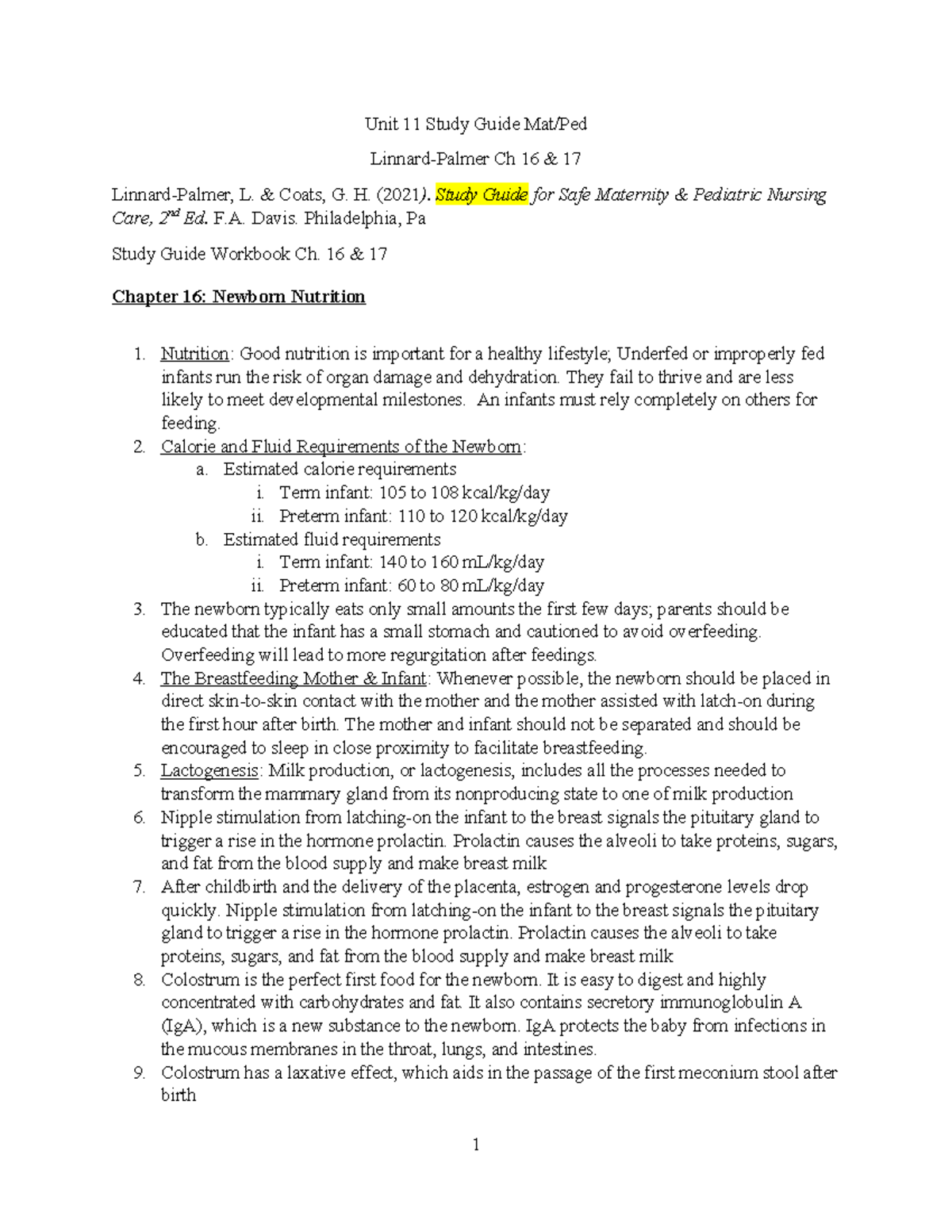 Unit+11+Sutdy+Guide+Mat - Unit 11 Study Guide Mat/Ped Linnard-Palmer Ch ...