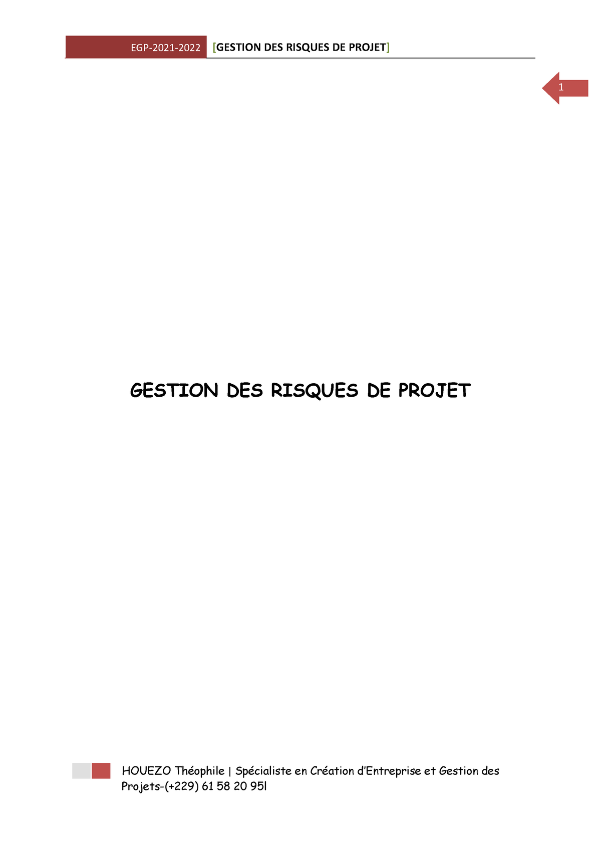 Cours Gestion DES Risques DE Projets - HOUEZO Théophile | Spécialiste ...