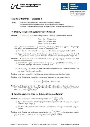 Nonlinear Control Exam Spring 2021 - NLC F Examination Nonlinear ...