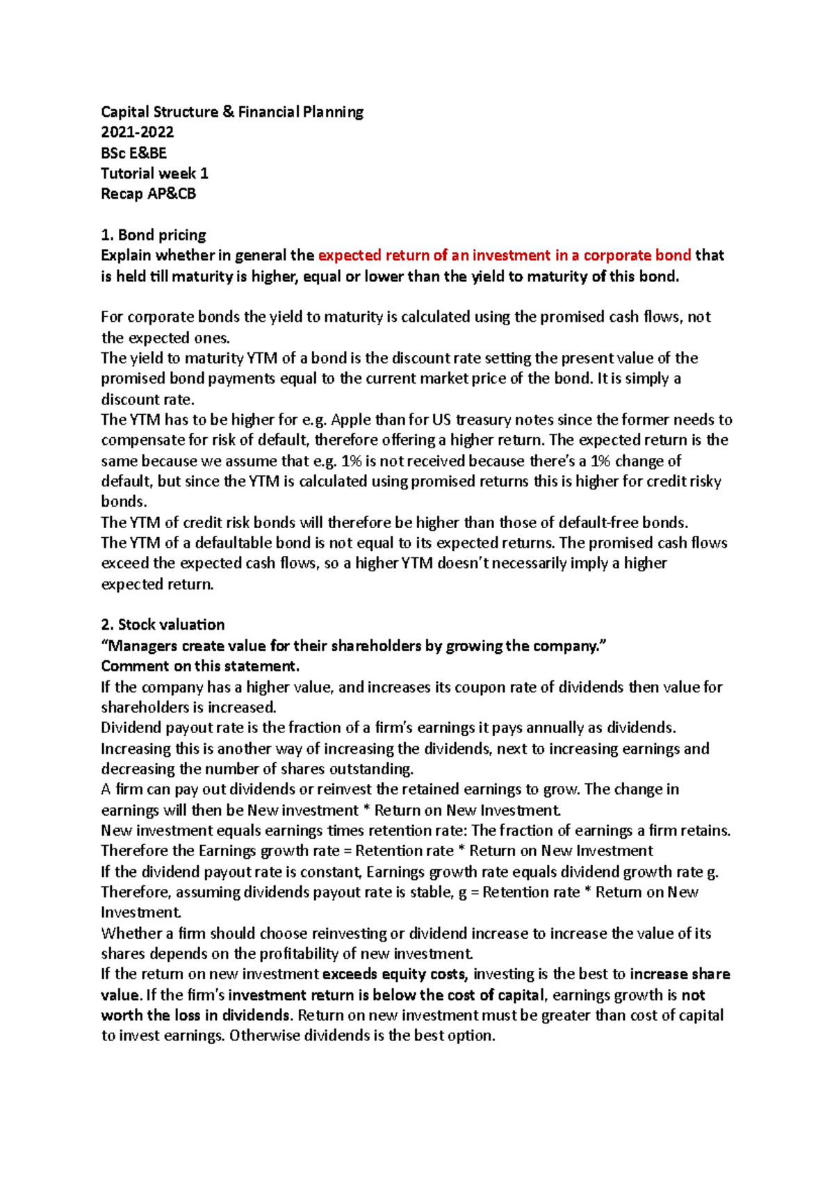 Capital Structure and financial planning Tutorial 17 Capital