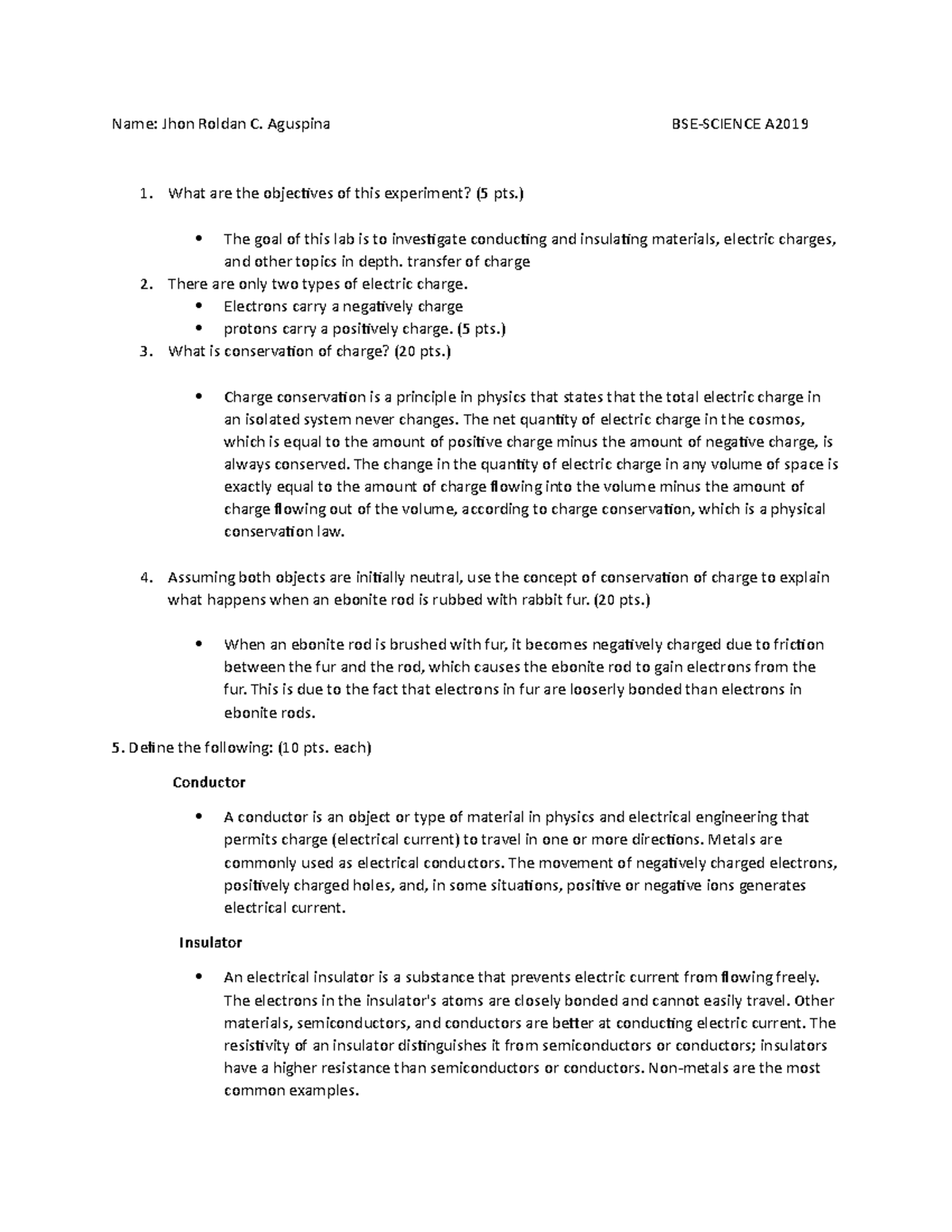 Electricity and Magnetism - Name: Jhon Roldan C. Aguspina BSE-SCIENCE A ...