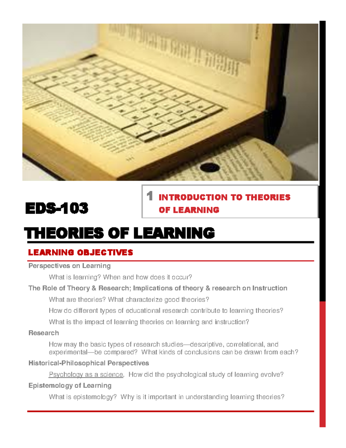 .Module 1 Introduction - EDS 103 - 1 INTRODUCTION TO THEORIES OF ...