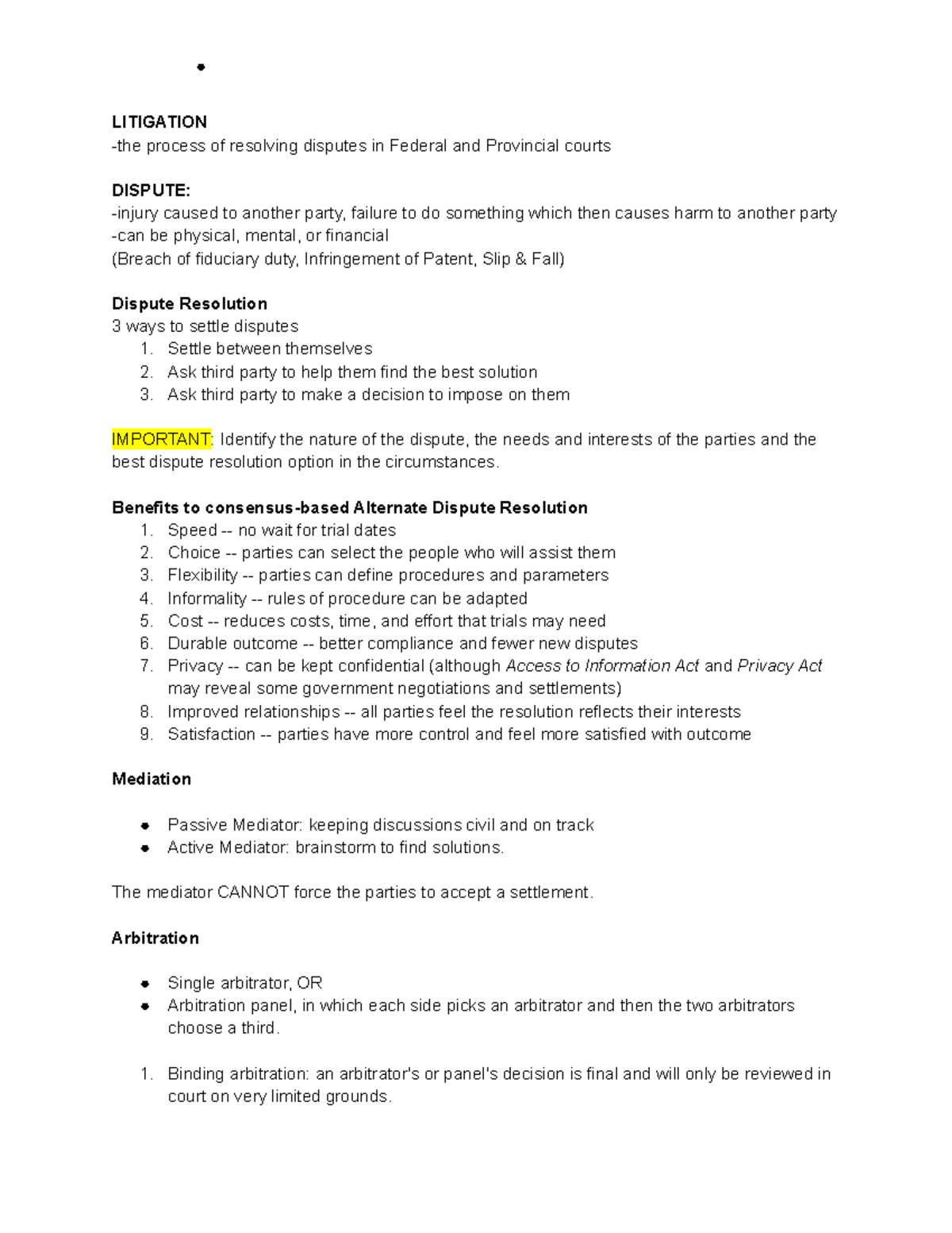 LP2 - Legal processes - LITIGATION -the process of resolving disputes ...