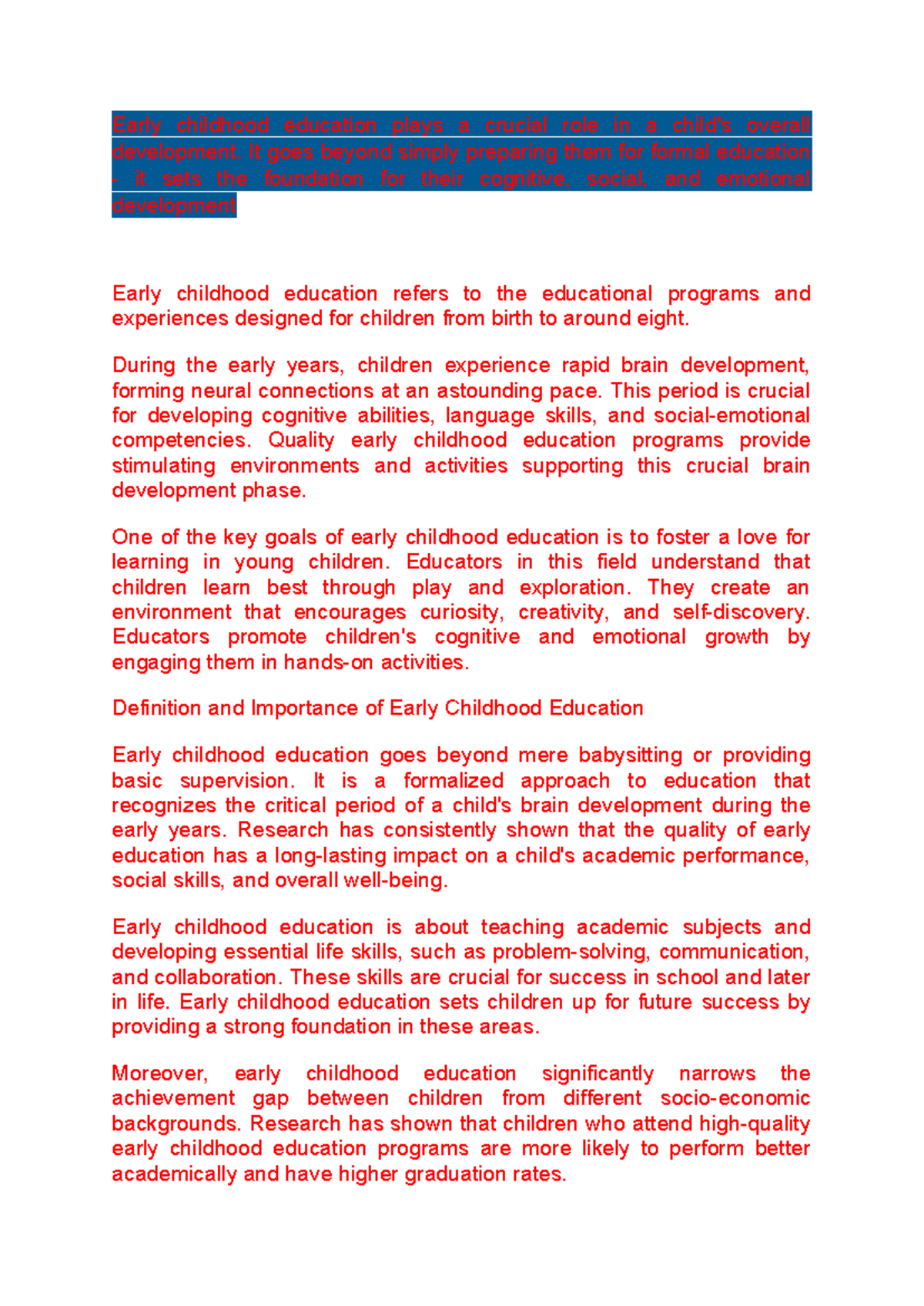 Early childhood education plays a crucial role in a child - It goes ...