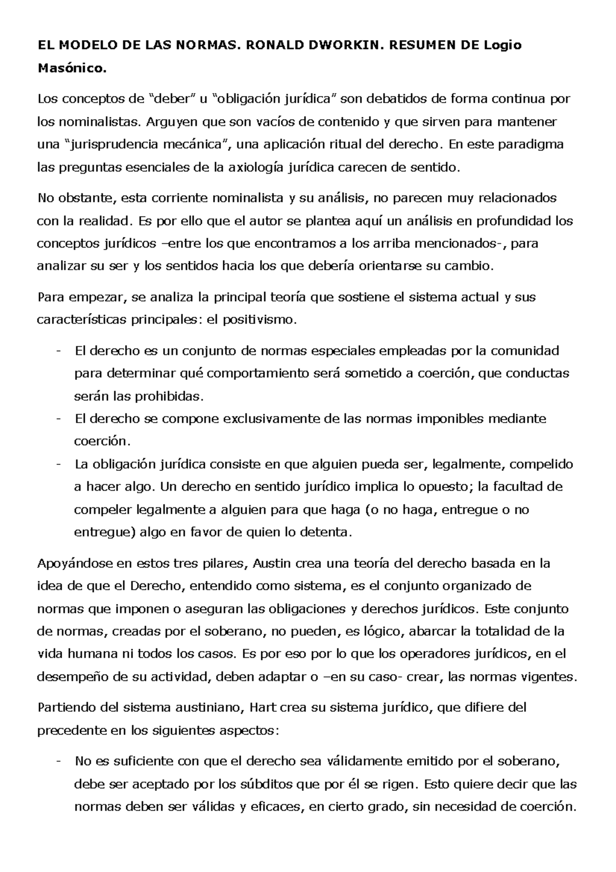 Resumen De El Modelo De Las Normas De R Dworkin Filosofia Del Studocu