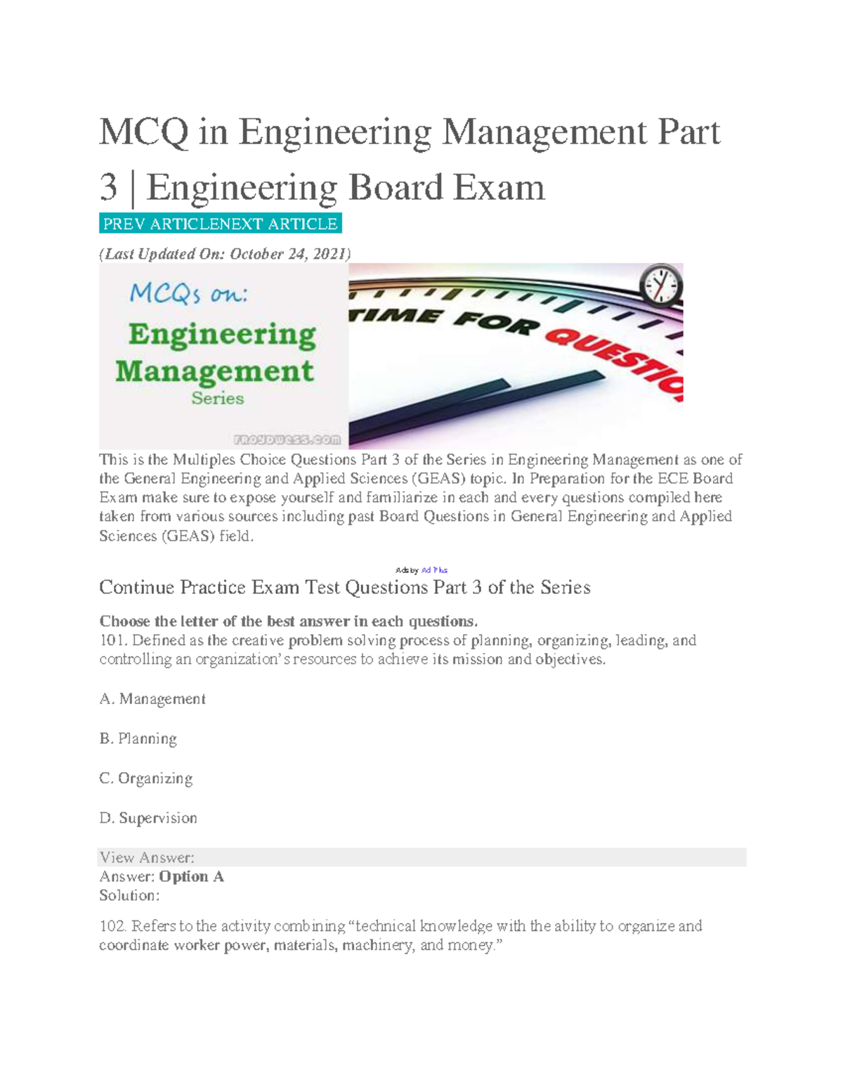 MCQ In Engineering Management Part 3 - In Preparation For The ECE Board ...