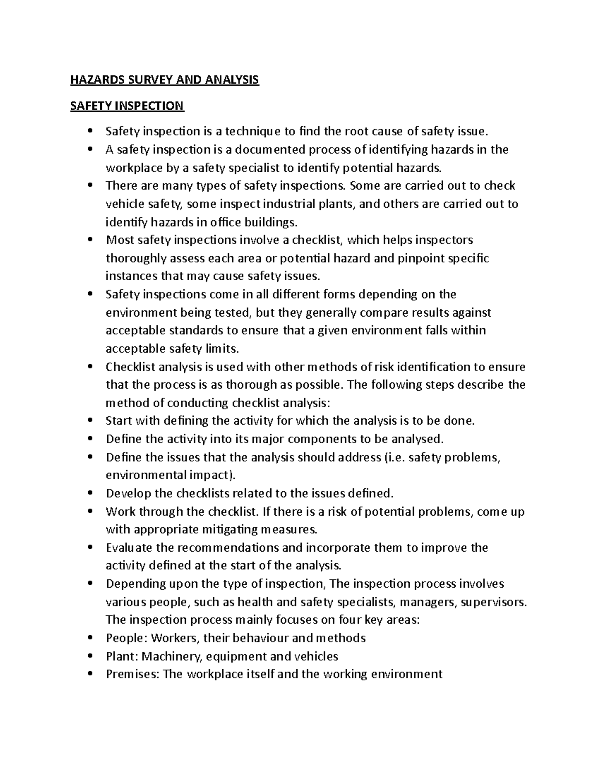Hazard survey and Hazard Analysis - HAZARDS SURVEY AND ANALYSIS SAFETY ...