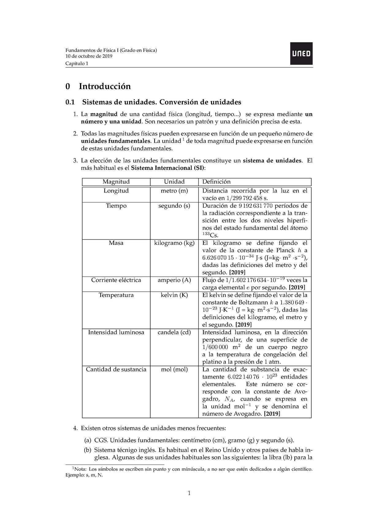 Resumen Fundamentos Física 1 UNED - Teoría y Fórmulas - 10 de octubre de  2019 Capítulo 1 0 - Studocu