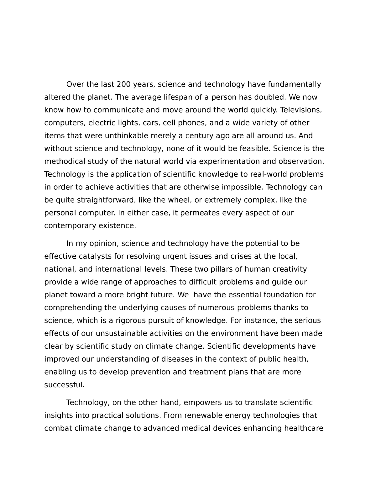 narrative essay on science and technology